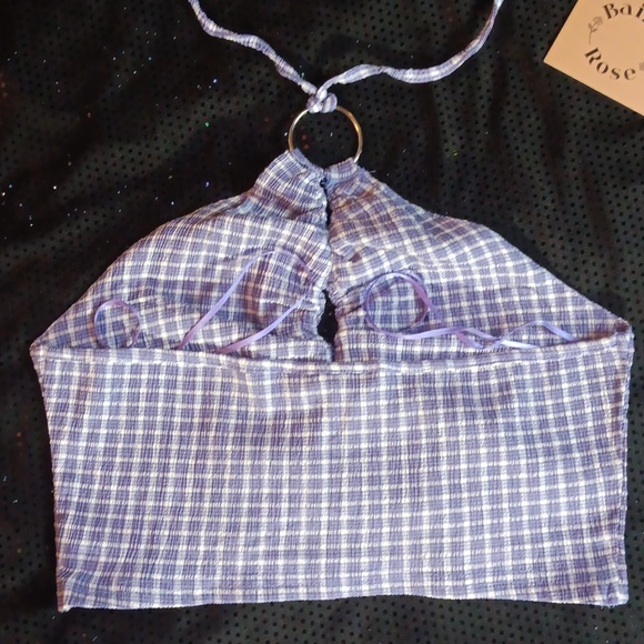 Dolls Kill × Bailey Rose Violet Purple & White Gingham Halter Crop Top (M) 🪻 - Picture 11 of 13